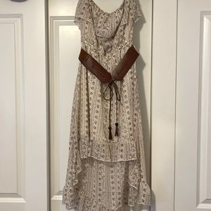 New, no tags, never worn. Strapless belted high-low lined sundress